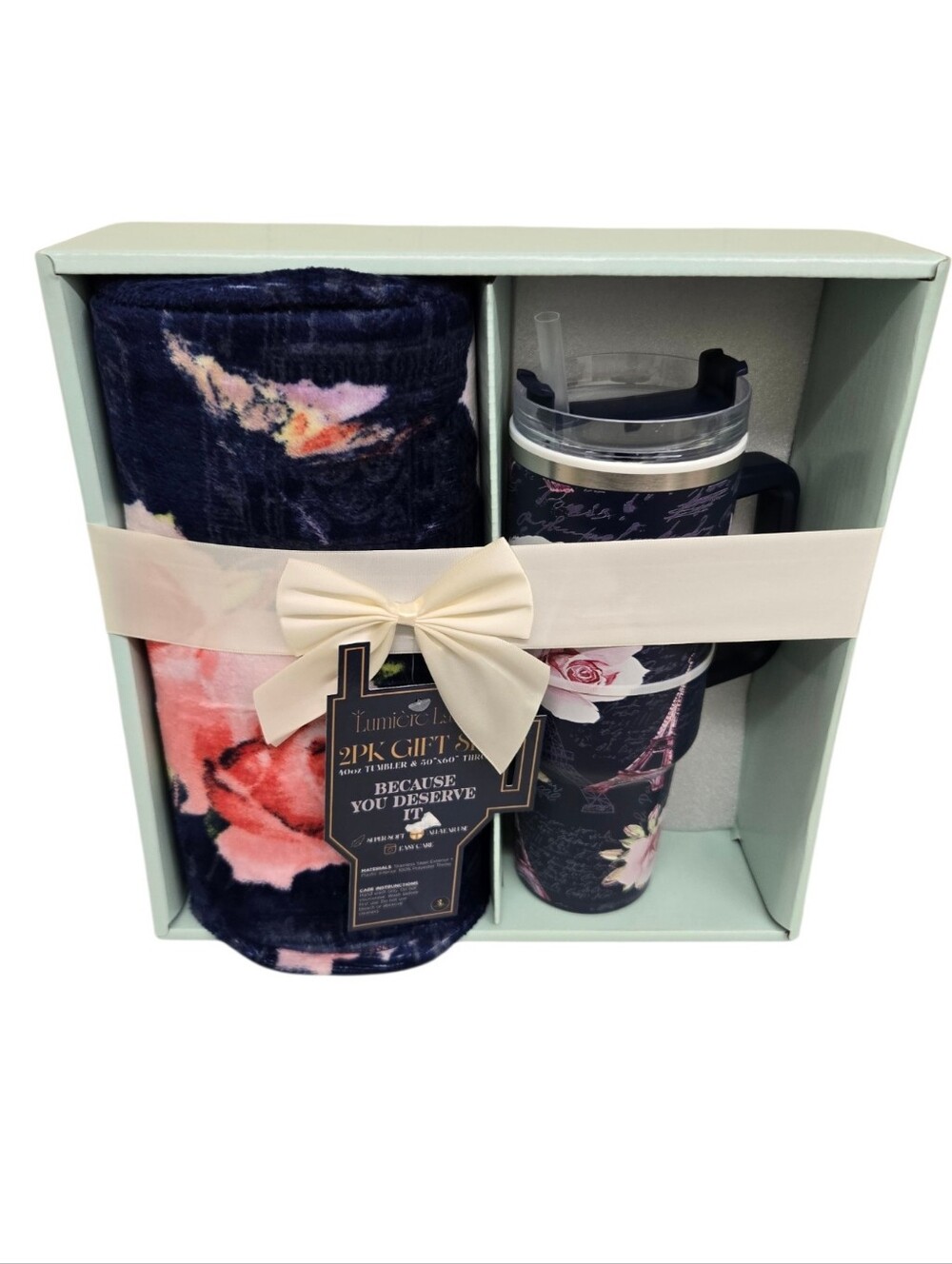 Lumière Lane 2PK Gift Set - Navy & Pink Throw + Tumbler